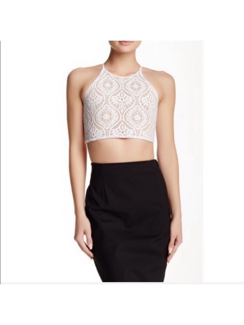 David Lerner White Lace Front Halter Crop Top size XS